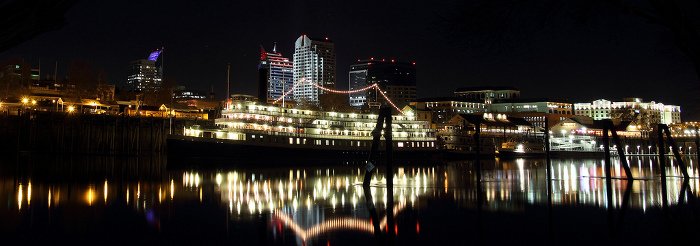 Delta Queen from West Sacramento Riverwalk at Night